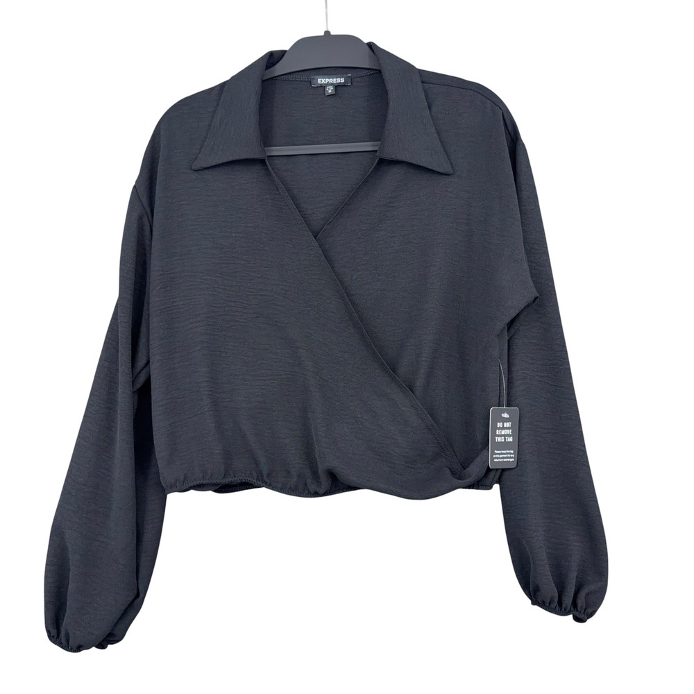 Express Surplice Wrap Top‎ Women M 100% Polyester Black